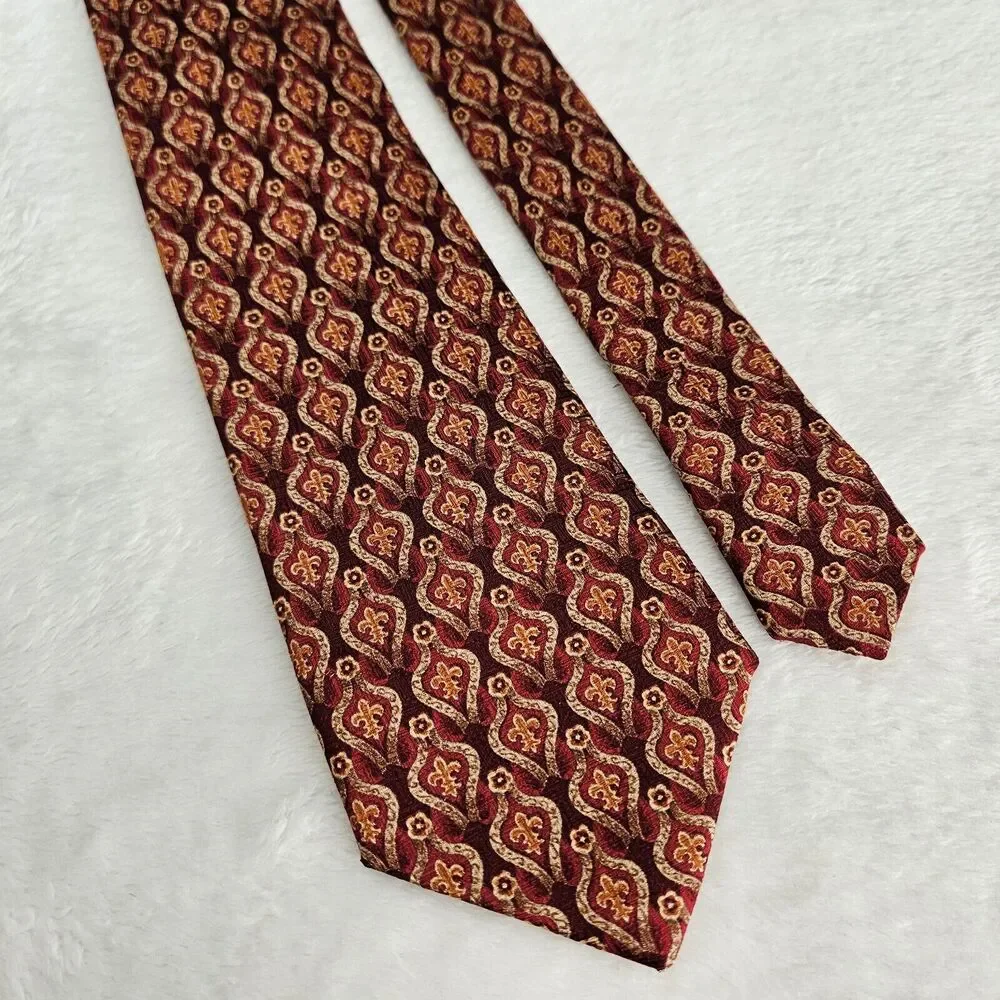 Metropolitan Museum Of Art Fleur-de-lis 100% Silk Mens Necktie Red Orange‎